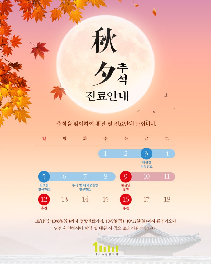 🌾1mm Plastic Surgery Chuseok Holiday Clinic Hours🌕